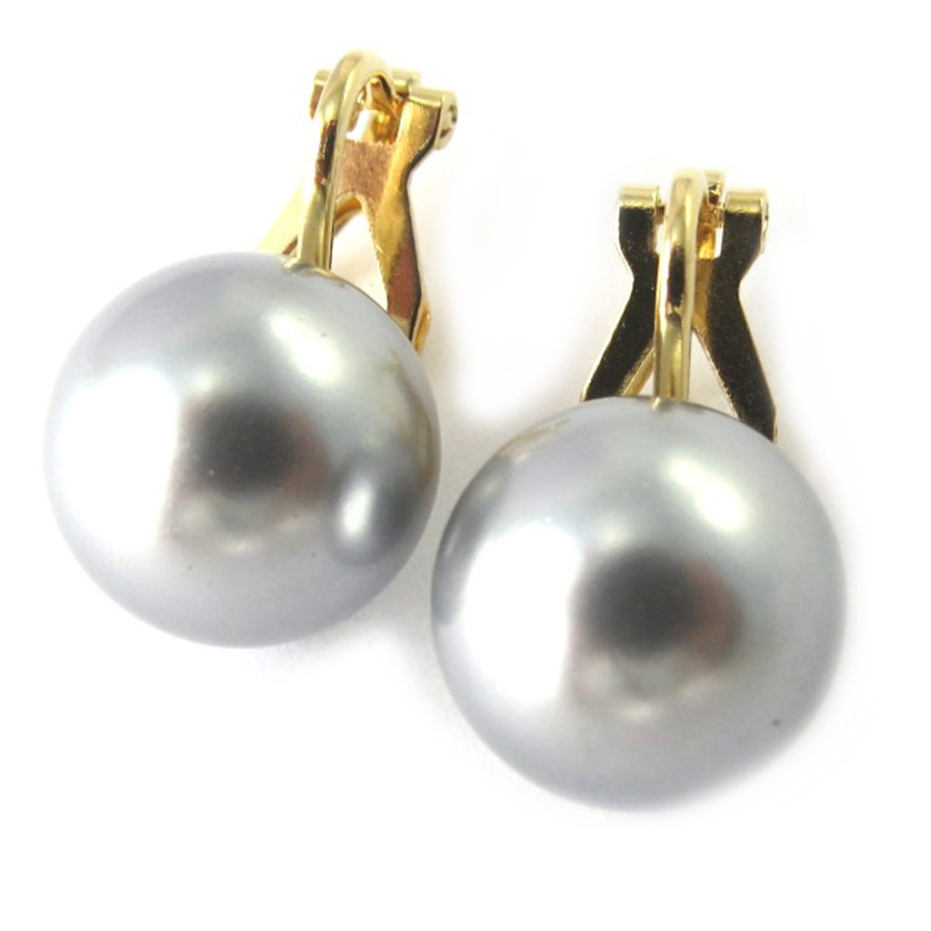 Clips Plaqué Or \'Perle\' gris - 12 mm - [M7058]