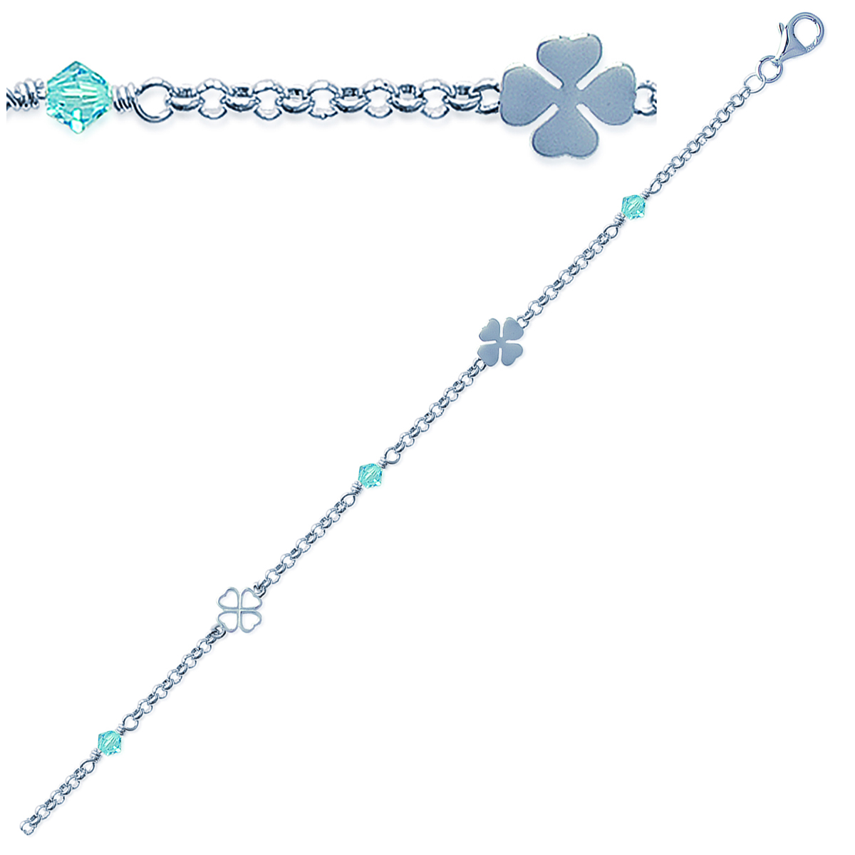 Bracelet Argent \'Ronde de la Chance\' turquoise argenté - 7 mm - [G6315]