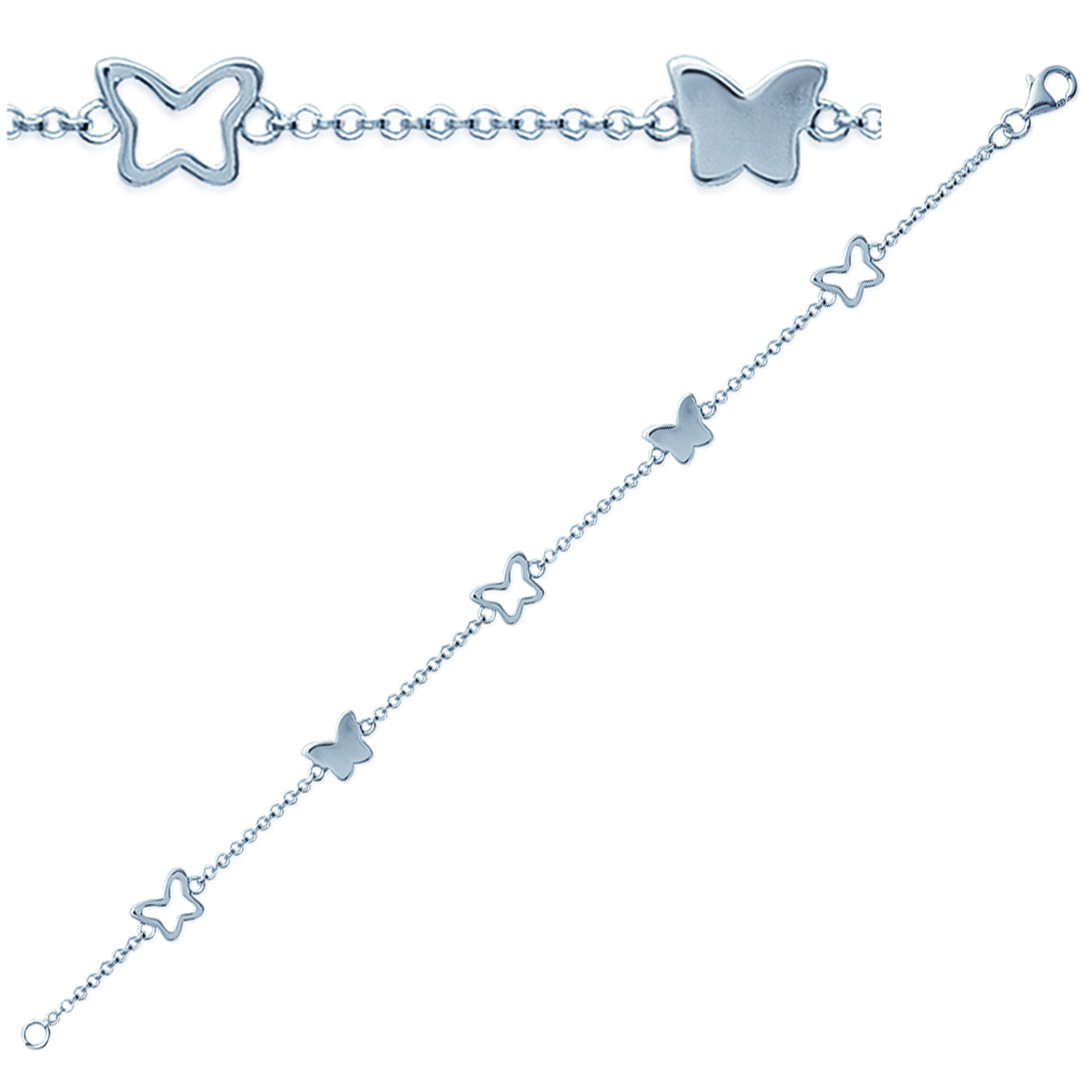 Bracelet Argent \'Ronde de Papillons\' argenté - 8x6 mm - [G6322]
