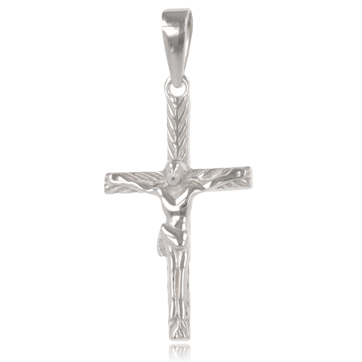 Pendentif Argent \'Crucifix\' argenté (rhodié) - 24x13 mm - [R2071]