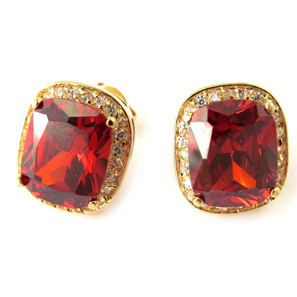 Boucles Plaqué Or \'Sissi\' rouge - [M7071]