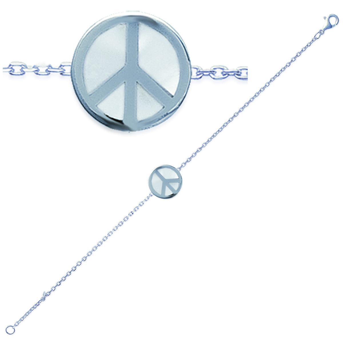Bracelet Argent \'Peace\' nacre argenté (rhodié) - 13 mm - [G6324]