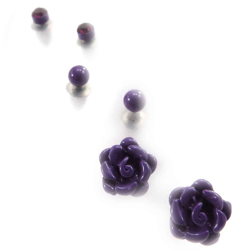 3 paires de boucles \'Rosa Romantica\' violet  - [J8121]