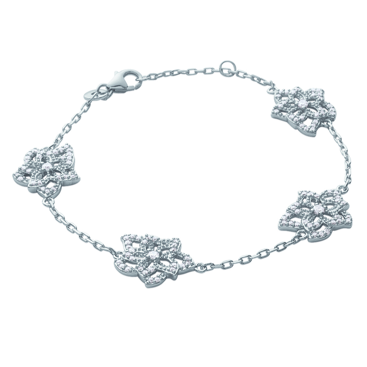 Bracelet Argent \'Flora\' blanc argenté - 18 cm 15 mm - [J8134]