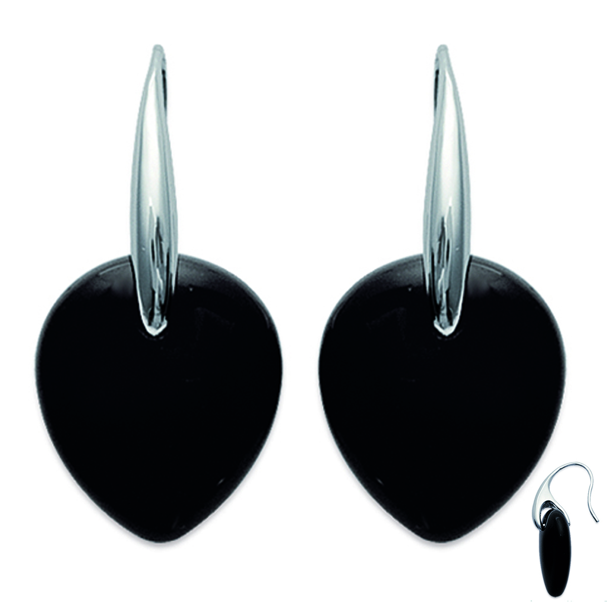 Boucles Argent \'Ruth\' noir argenté - 35x18 mm - [G6334]