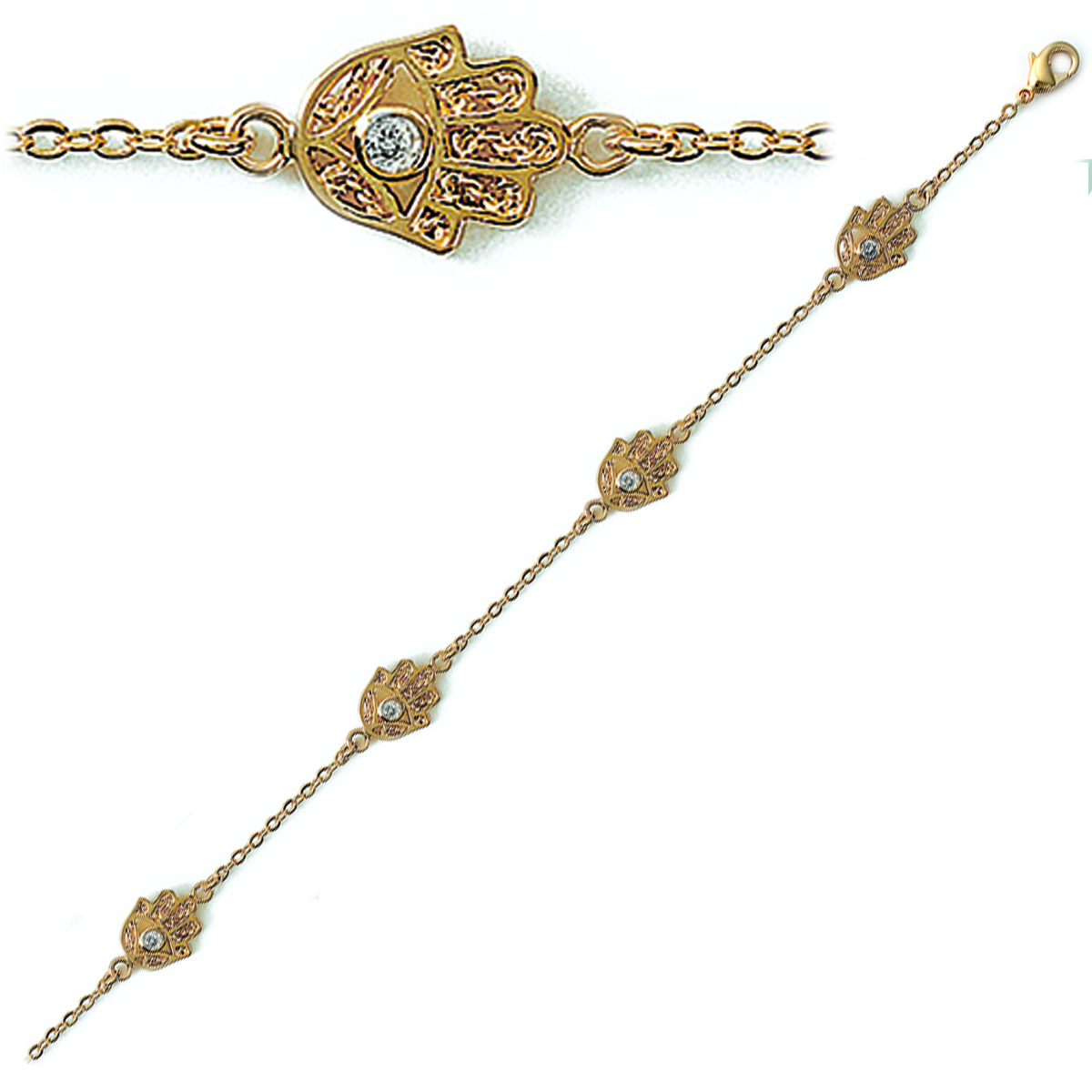 Bracelet Plaqué Or \'Fatma\' blanc doré - 11 mm - [J8136]