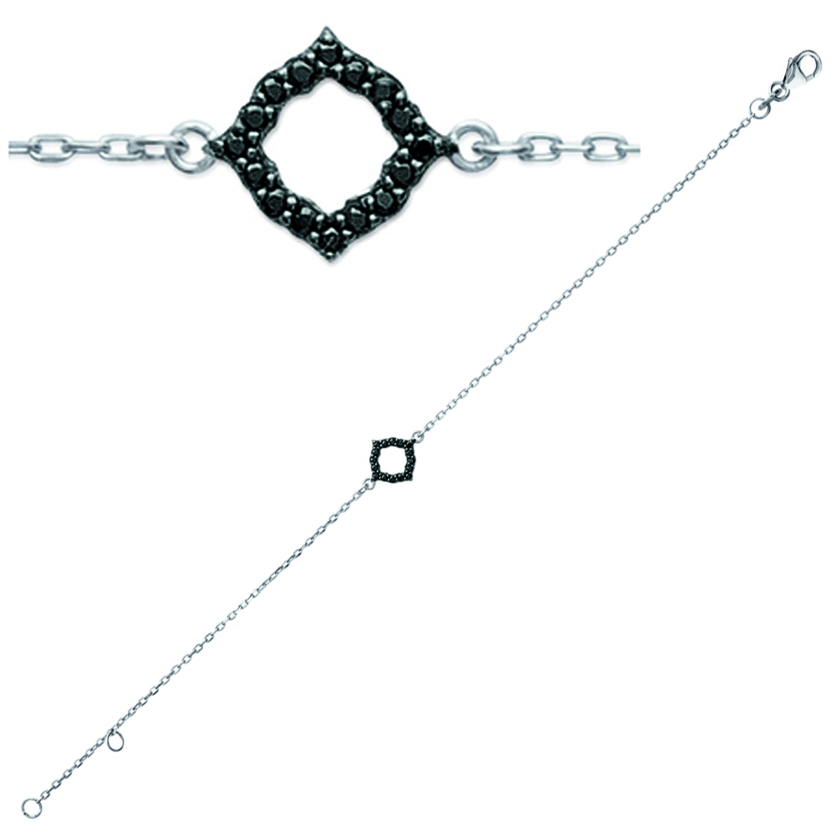 Bracelet Argent \'Déesse\' noir argenté (rhodié) - 9x9 mm - [K5185]