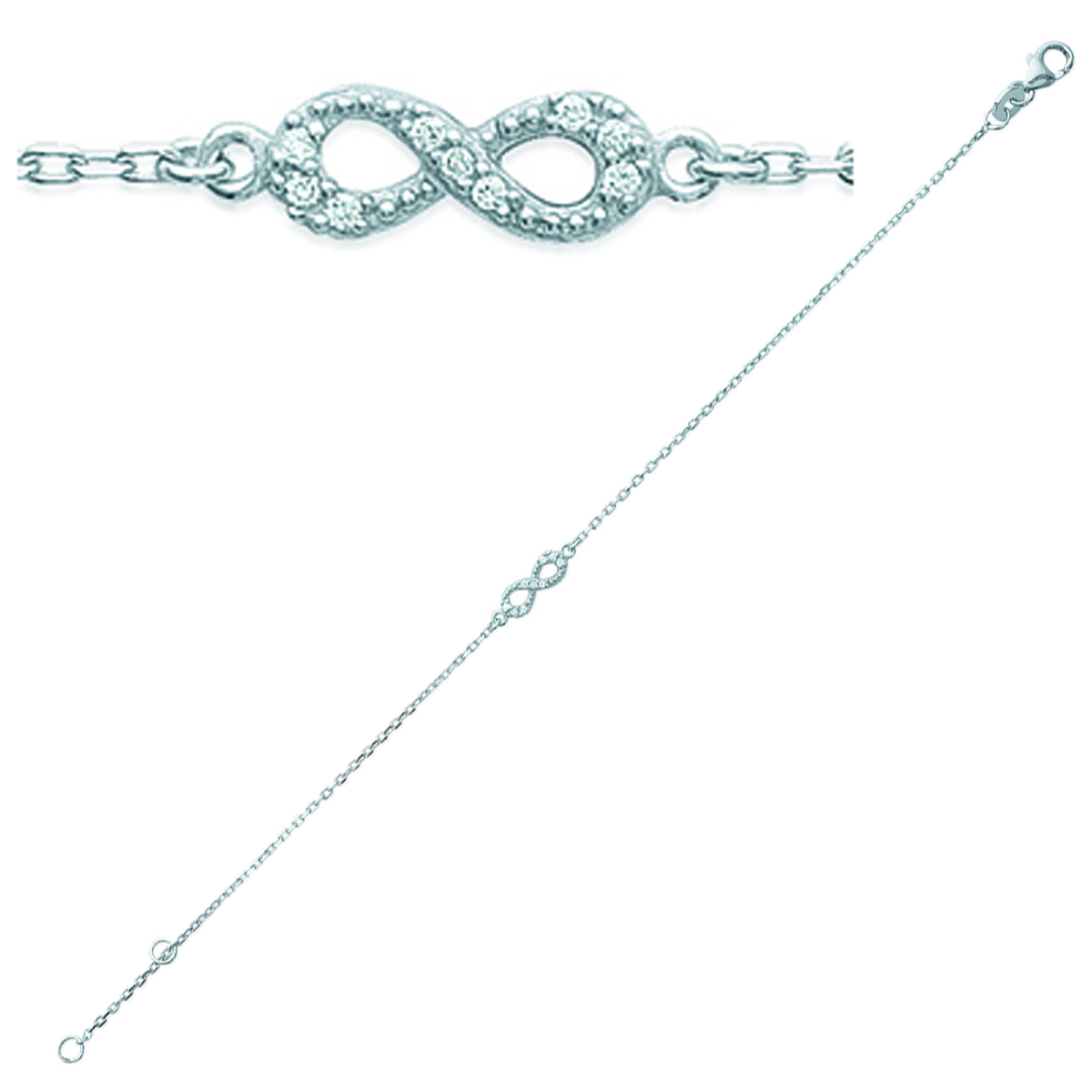 Bracelet Argent \'Infini\' blanc argenté (rhodié) - 11x4 mm - [K5189]