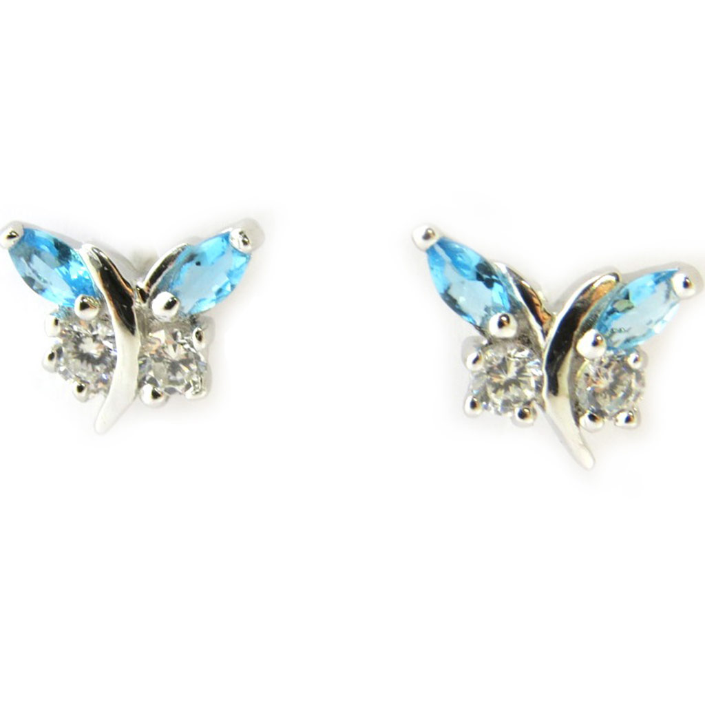 Boucles Argent \'Papillons de Charme\' aquamarine - [M7140]