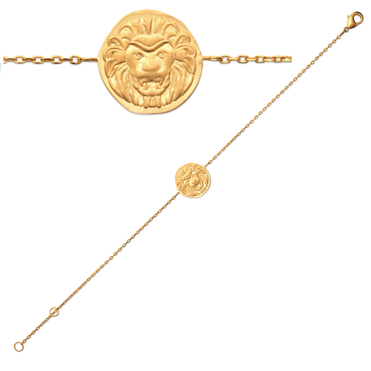 Bracelet Plaqué Or \'Cléopatra\' doré mat - 18 cm 13 mm (lion) - [Q6605]