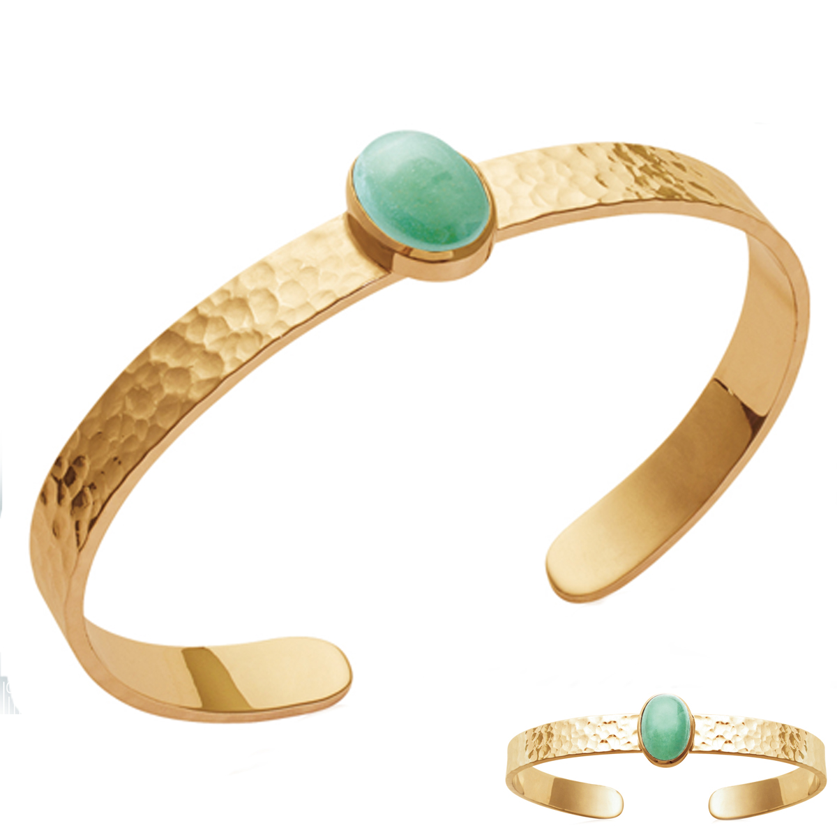 Bracelet Plaqué Or \'Cleopatra\' vert aventurine doré (martelé) - 12x9 mm - [Q3690]