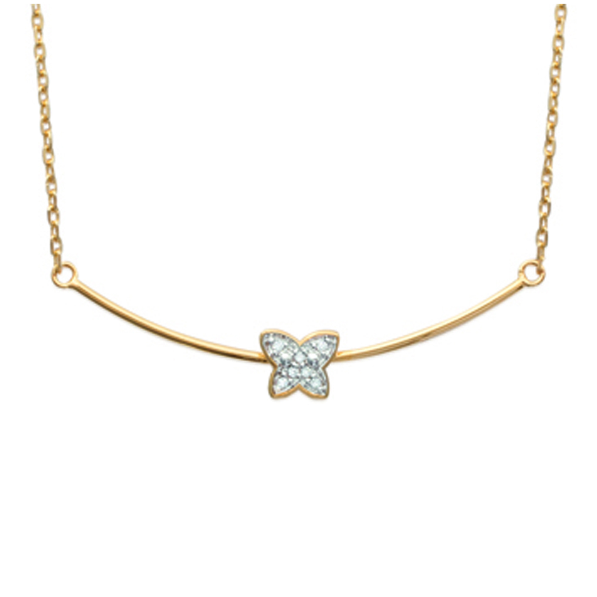 Collier Plaqué Or \'Papillon\' blanc doré - 40x6x6 mm - [K5210]