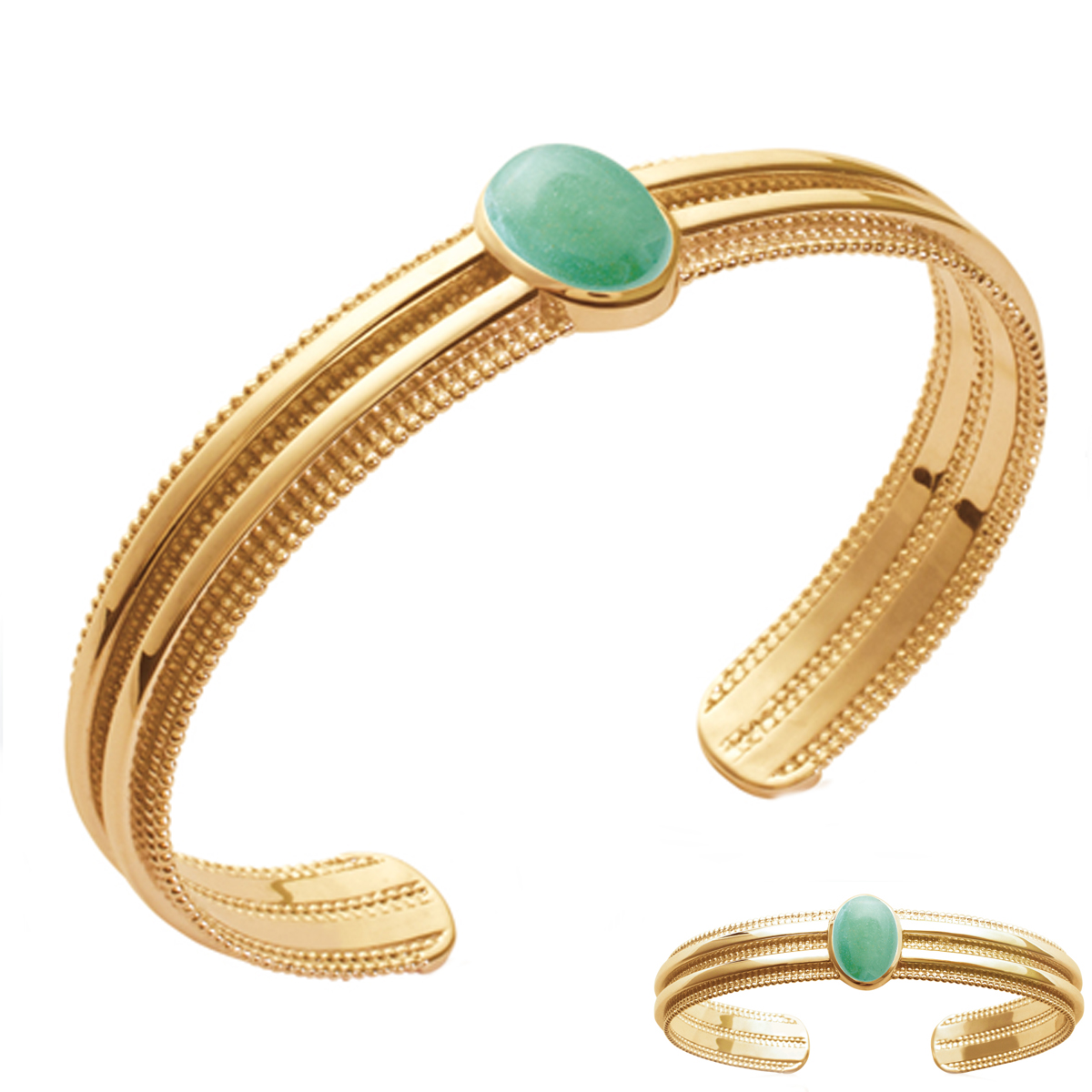 Bracelet Plaqué Or \'Cleopatra\' vert aventurine doré - 13x10 mm - [Q3704]