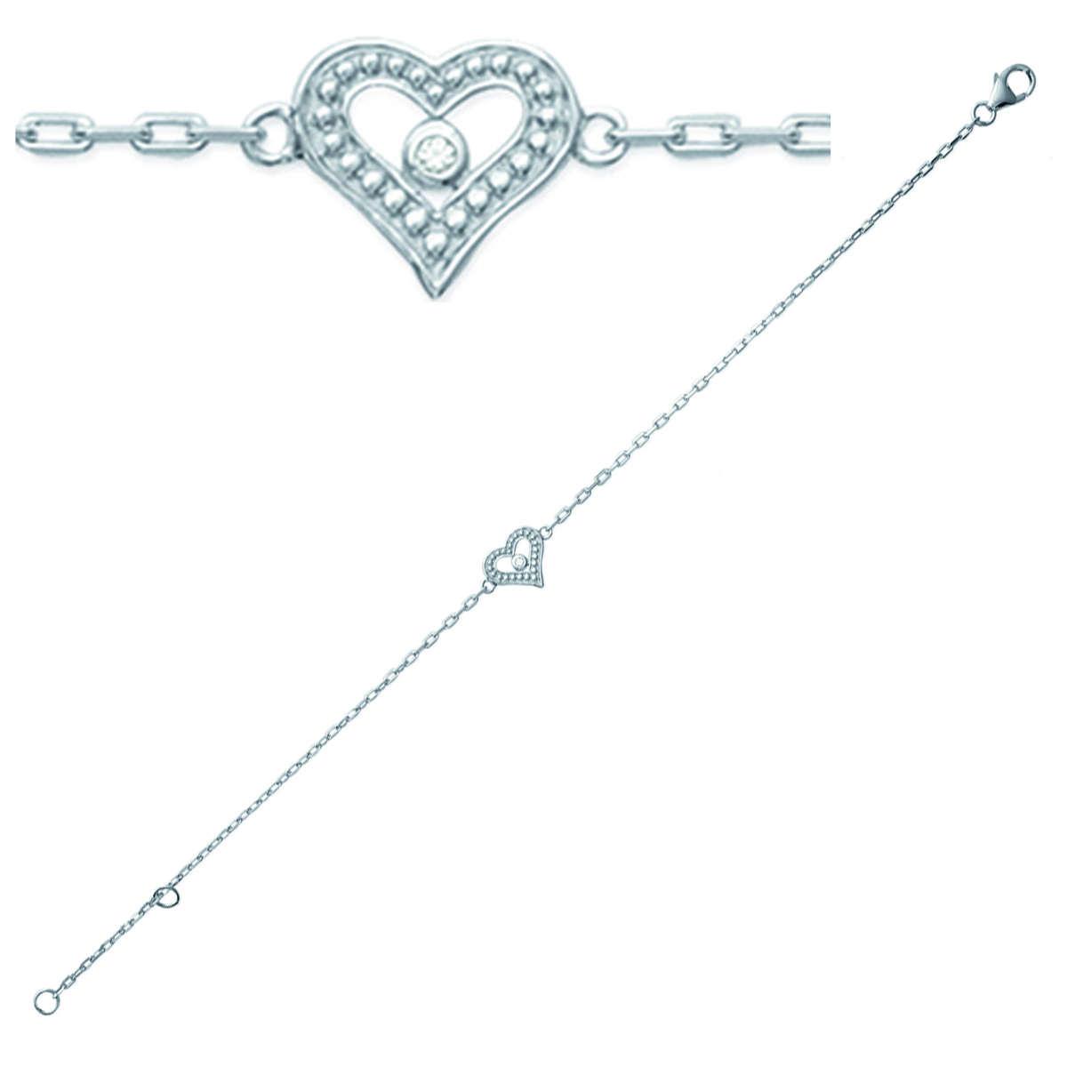 Bracelet Argent \'Love\' blanc argenté (rhodié) - 9x9 mm - [K1863]