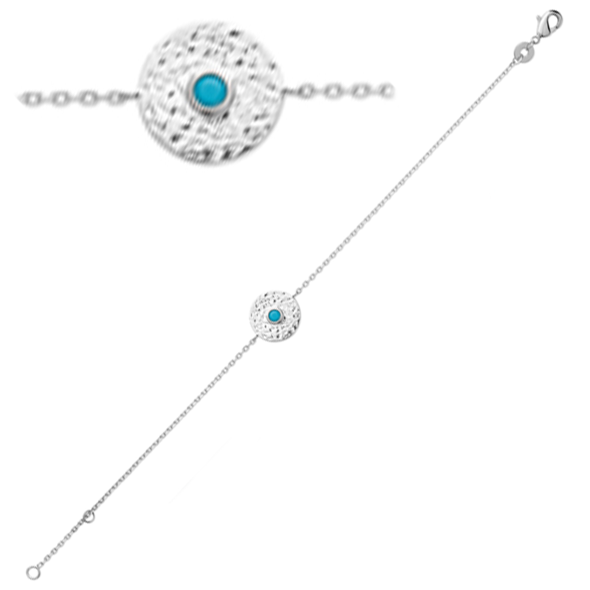 Bracelet Argent \'Cléopatra\' turquoise argenté (rhodié) - 13 mm - [Q6613]