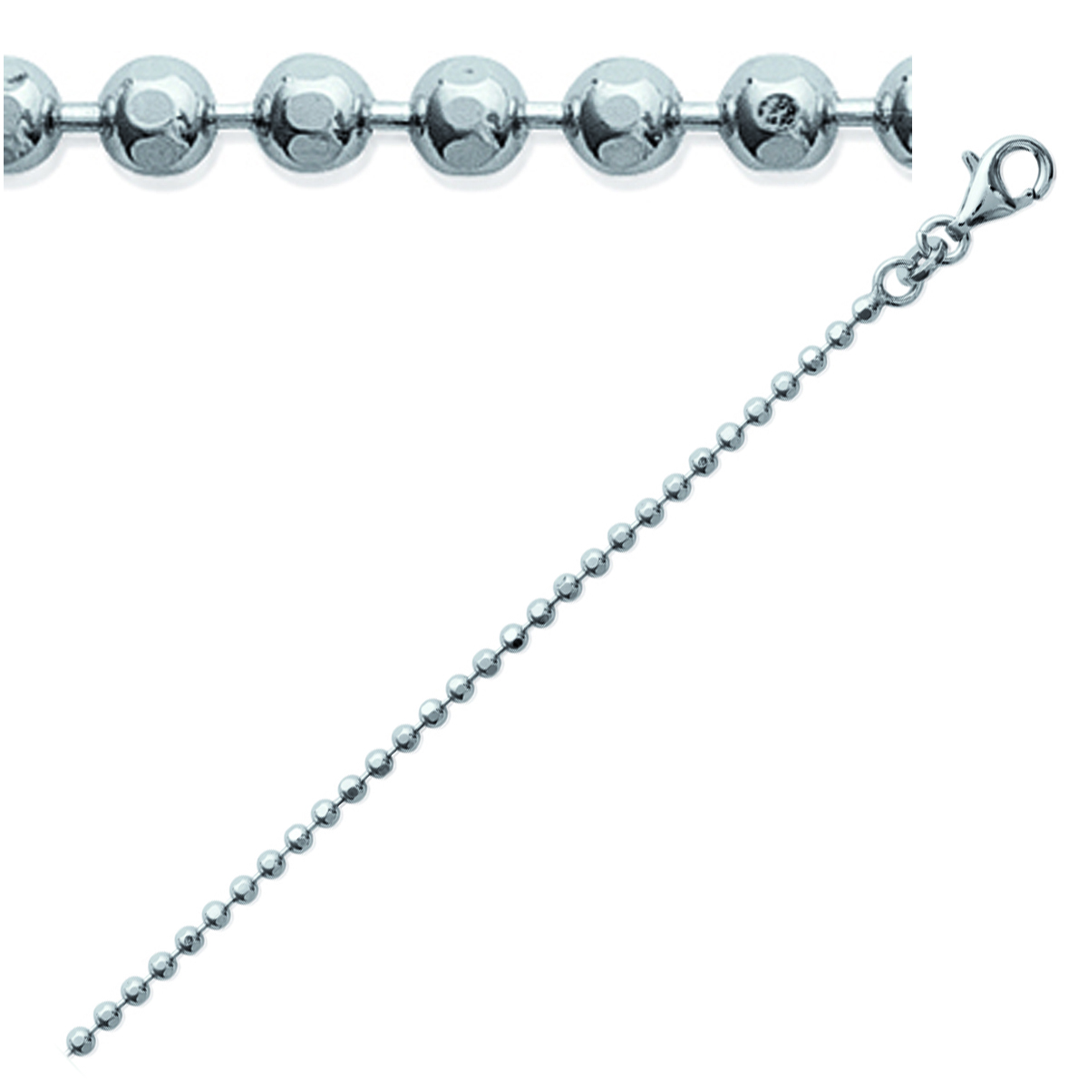 Chaine Argent \'Micro-Billes\' argenté (rhodié) - 45 cm 2 mm - [K5218]