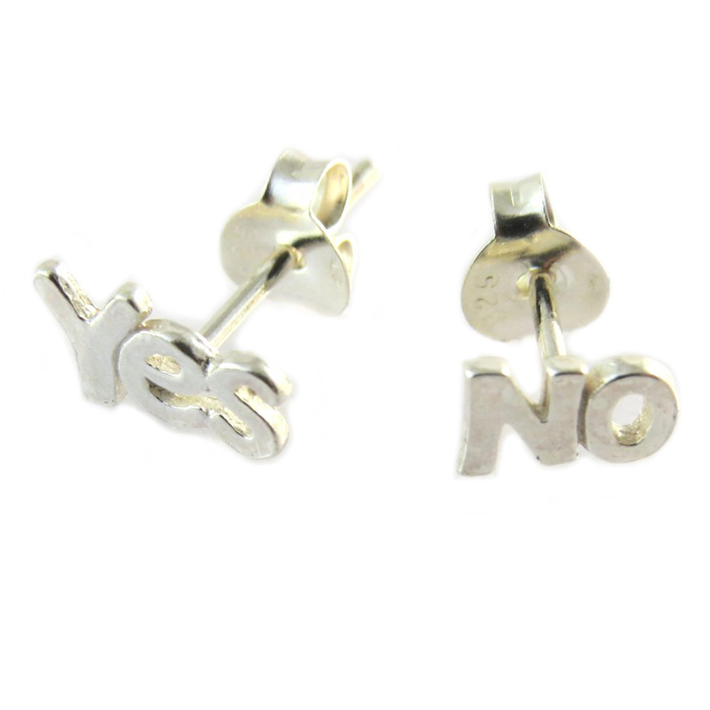 Boucles Argent \'Yes No\' - 7x5 mm - [P2362]