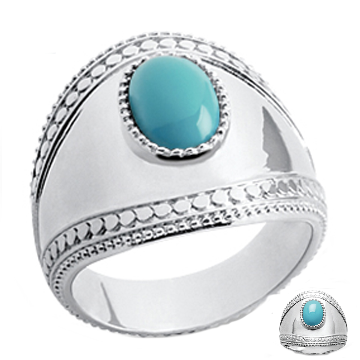 Bague Argent \'Cléopatra\' turquoise argenté (rhodié) - 22 mm - [Q3712]