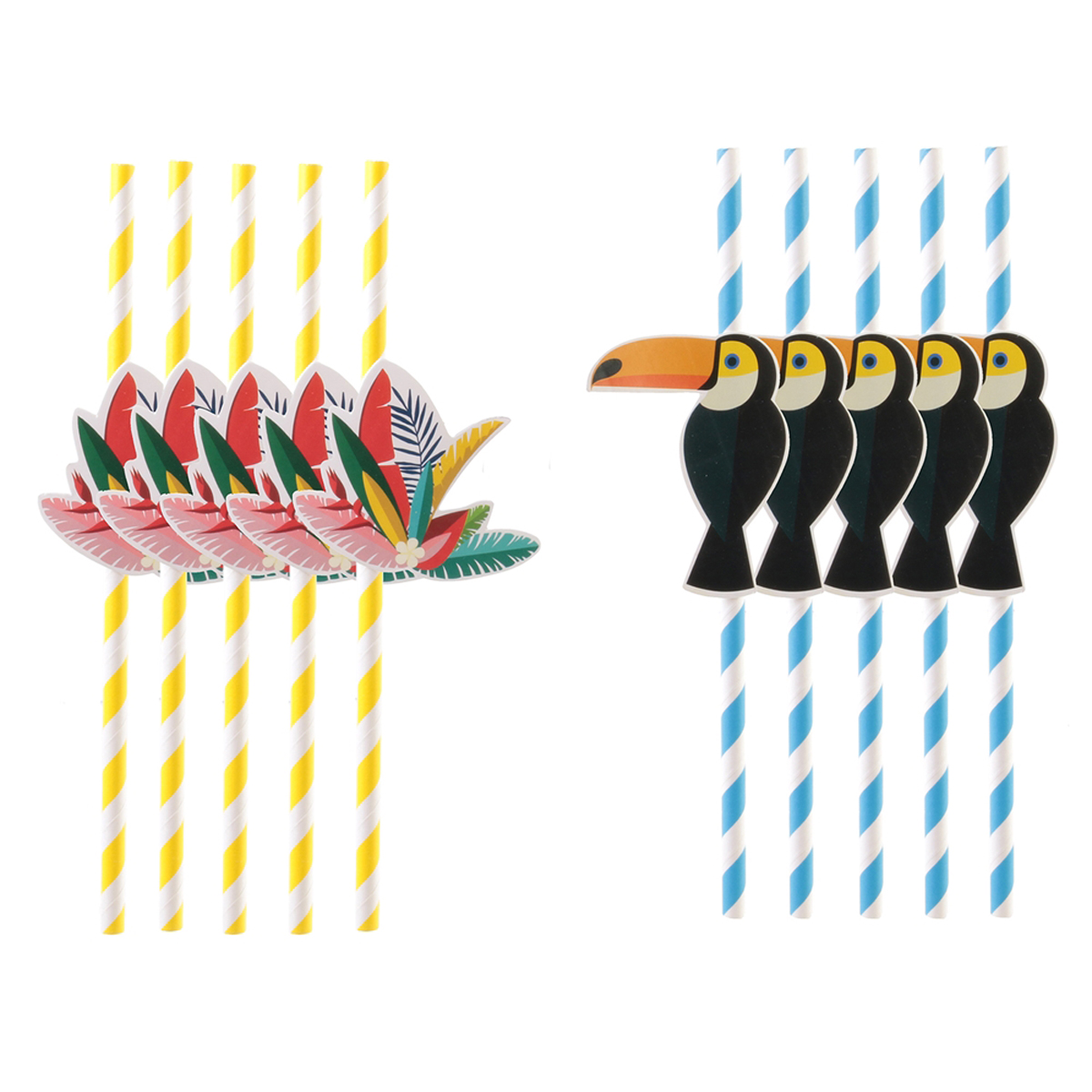Set de 10 pailles décoratives \'Tropical\' bleu jaune - 20 cm - [Q8118]