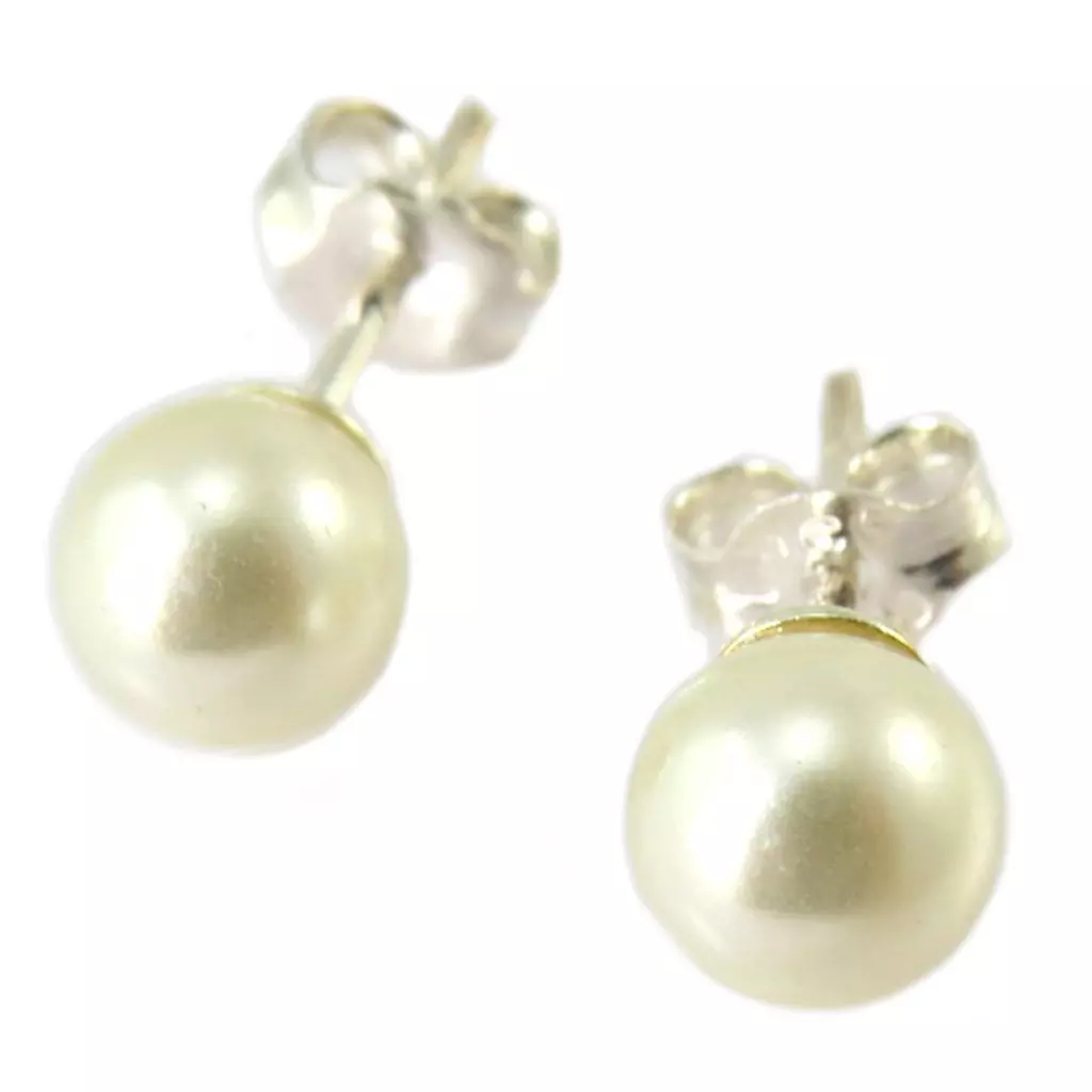 les trésors de lily Boucles argent 'Perla' ivoire 6 mm [P2373]