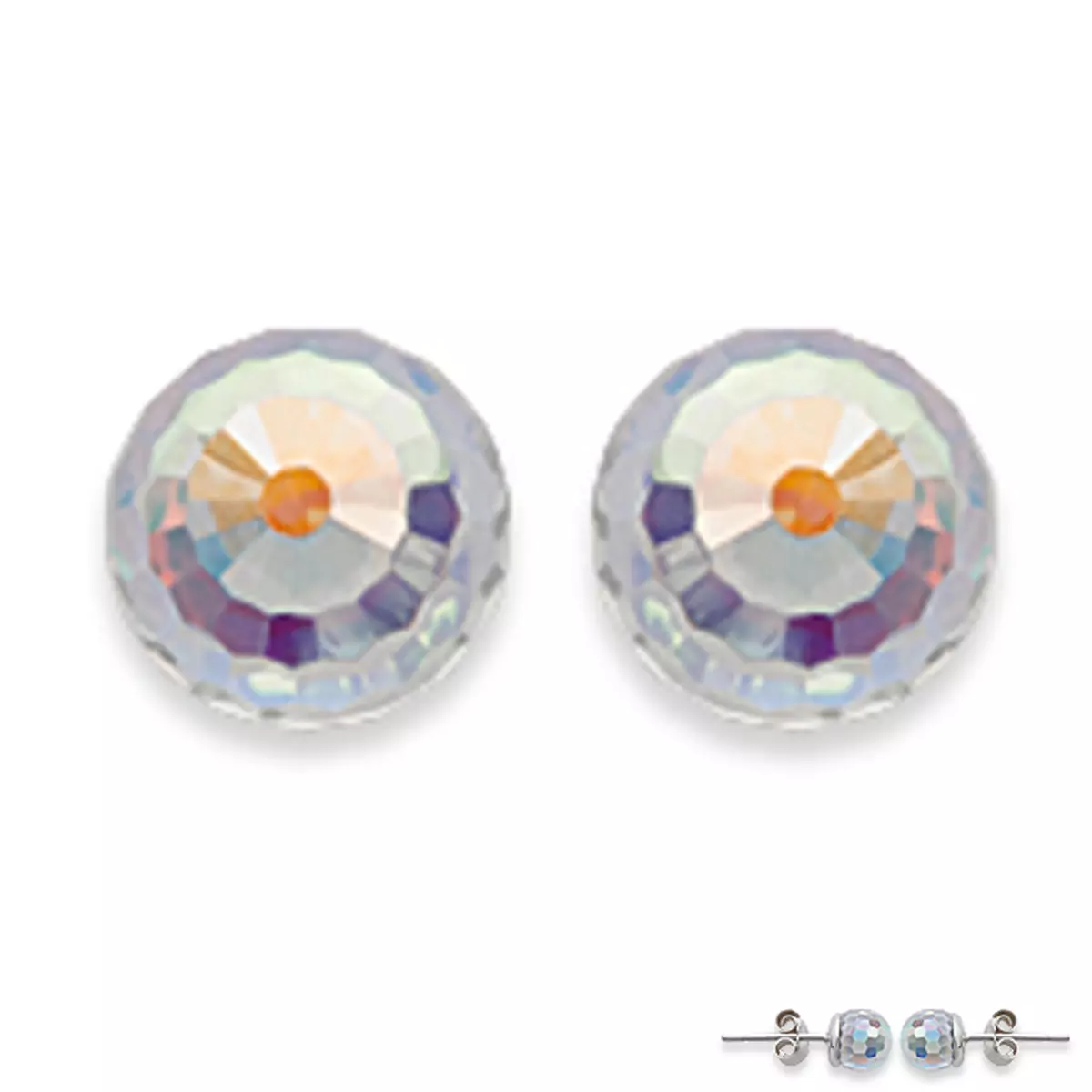 les trésors de lily Boucles Argent 'Boules de Cristal' Blanc Multicolore 6 mm [A2089]
