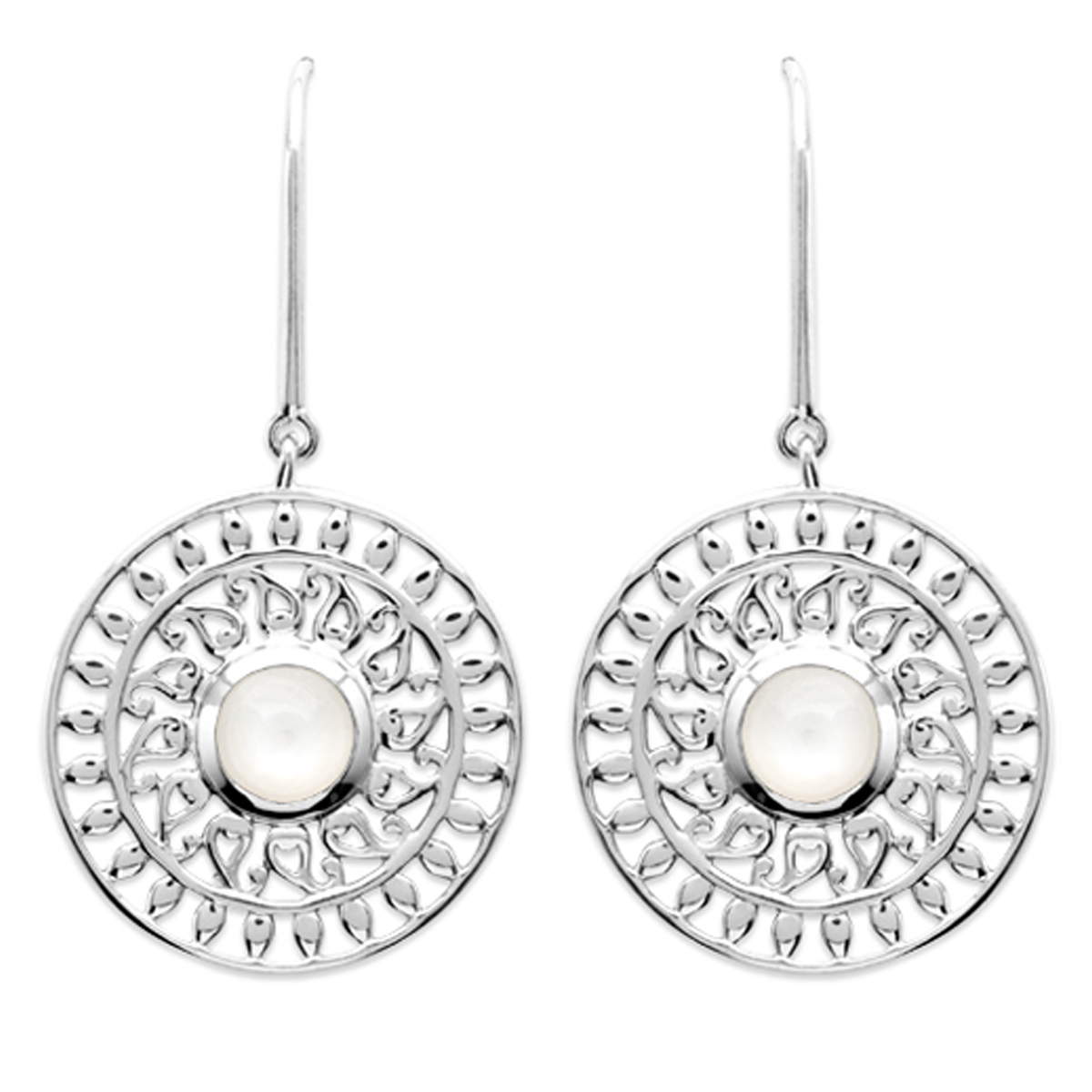 Boucles Argent \'Cléopatra\' pierre de lune argenté (rhodié) - 20 mm - [Q6629]
