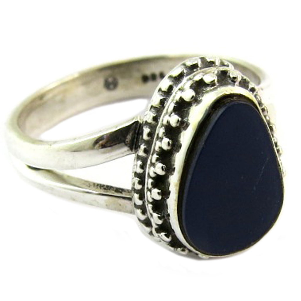 Bague Argent \'Heaven\' bleu - 12x9 mm - [P7153]