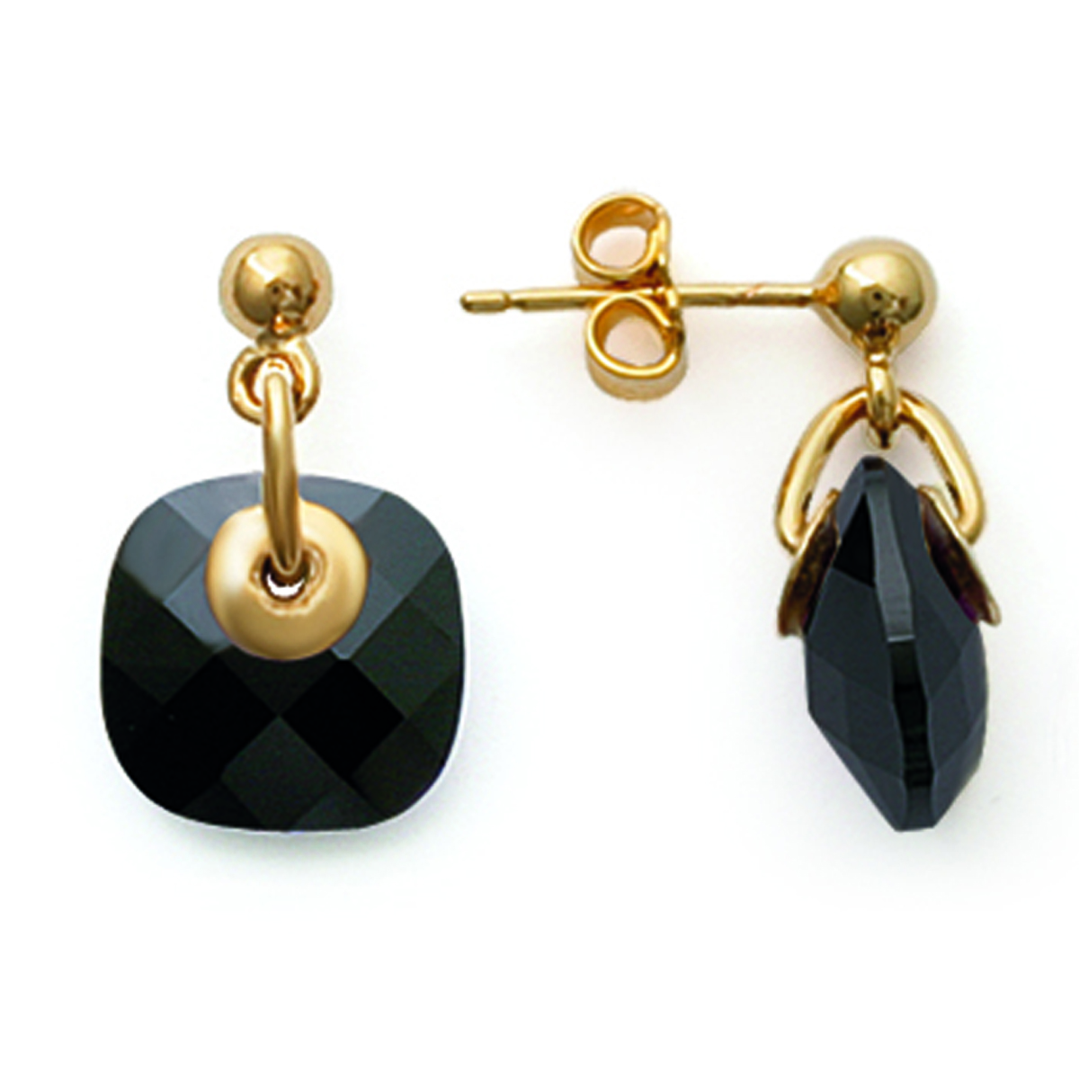 Boucles Plaqué Or \'Linda\' Noir doré - 10 mm - [G0644]