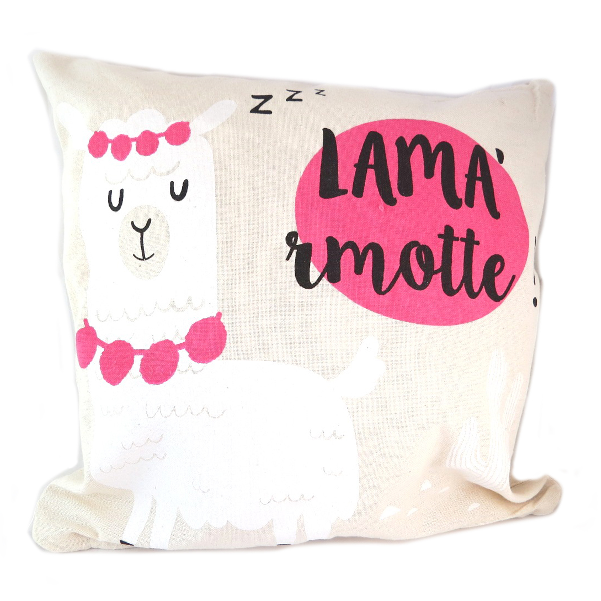 Housse de coussin coton \'Lama Mania\' beige rose (Lama\'rmotte) - 40x40 cm - [Q0687]