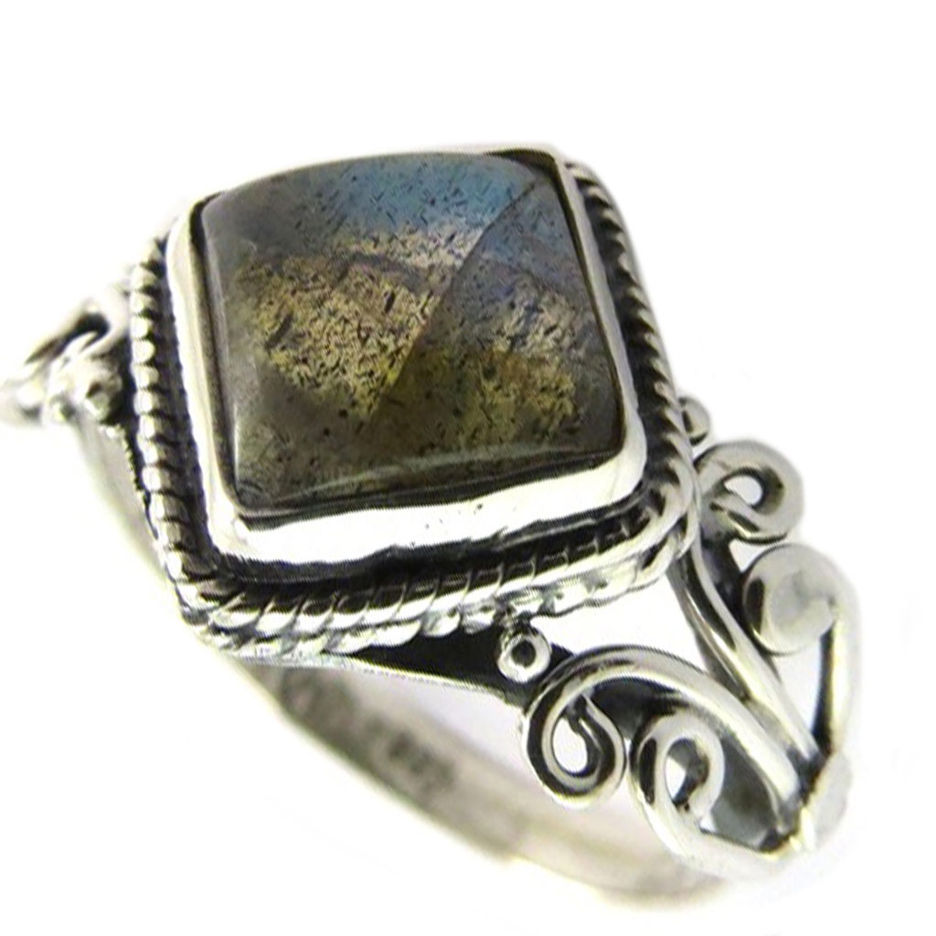 Bague Argent \'Heaven\' labradorite - 12x12 mm - [P7158]