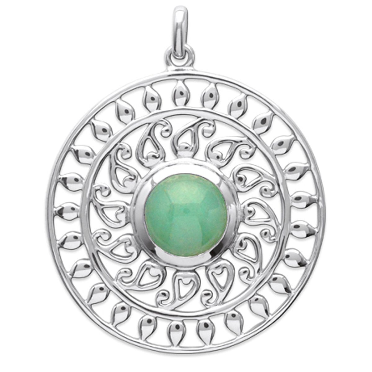 Pendentif Argent \'Cléopatra\' aventurine argenté (rhodié) - 28 mm - [Q3723]