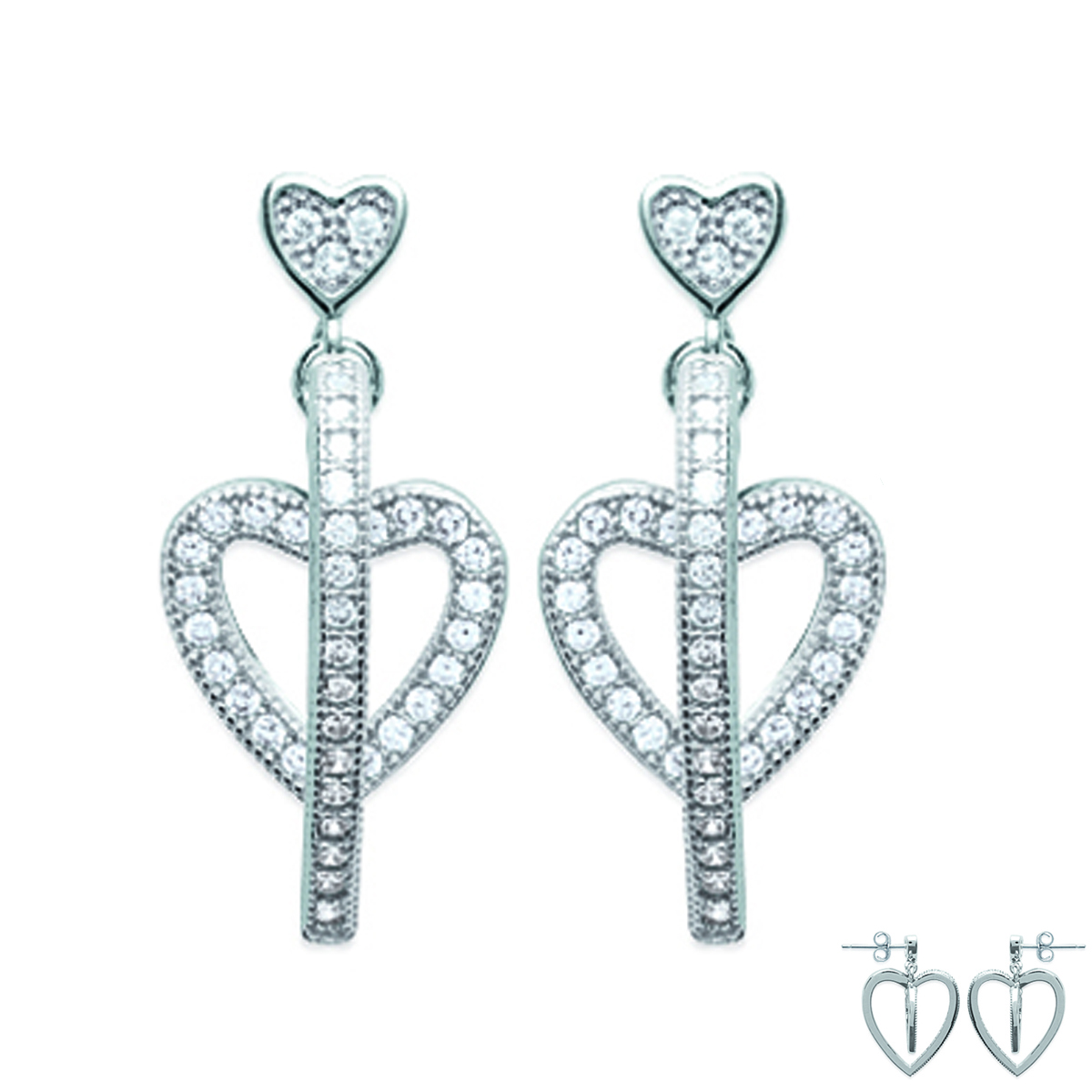 Boucles Argent \'Love\' blanc argenté (rhodié) - 20x15 mm - [L3720]