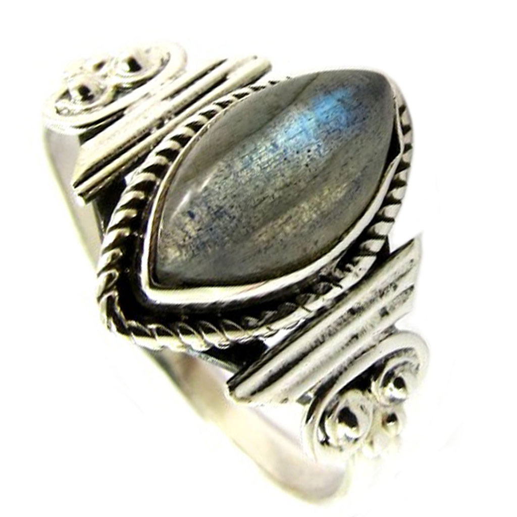 Bague Argent \'Heaven\' labradorite gris - 12x5 mm - [P7163]
