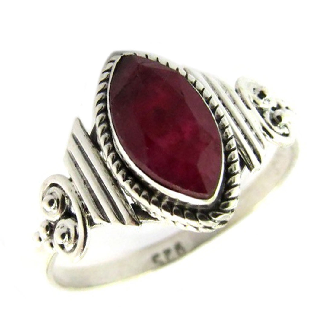 Bague Argent \'Heaven\' rouge - 12x5 mm - [P7164]