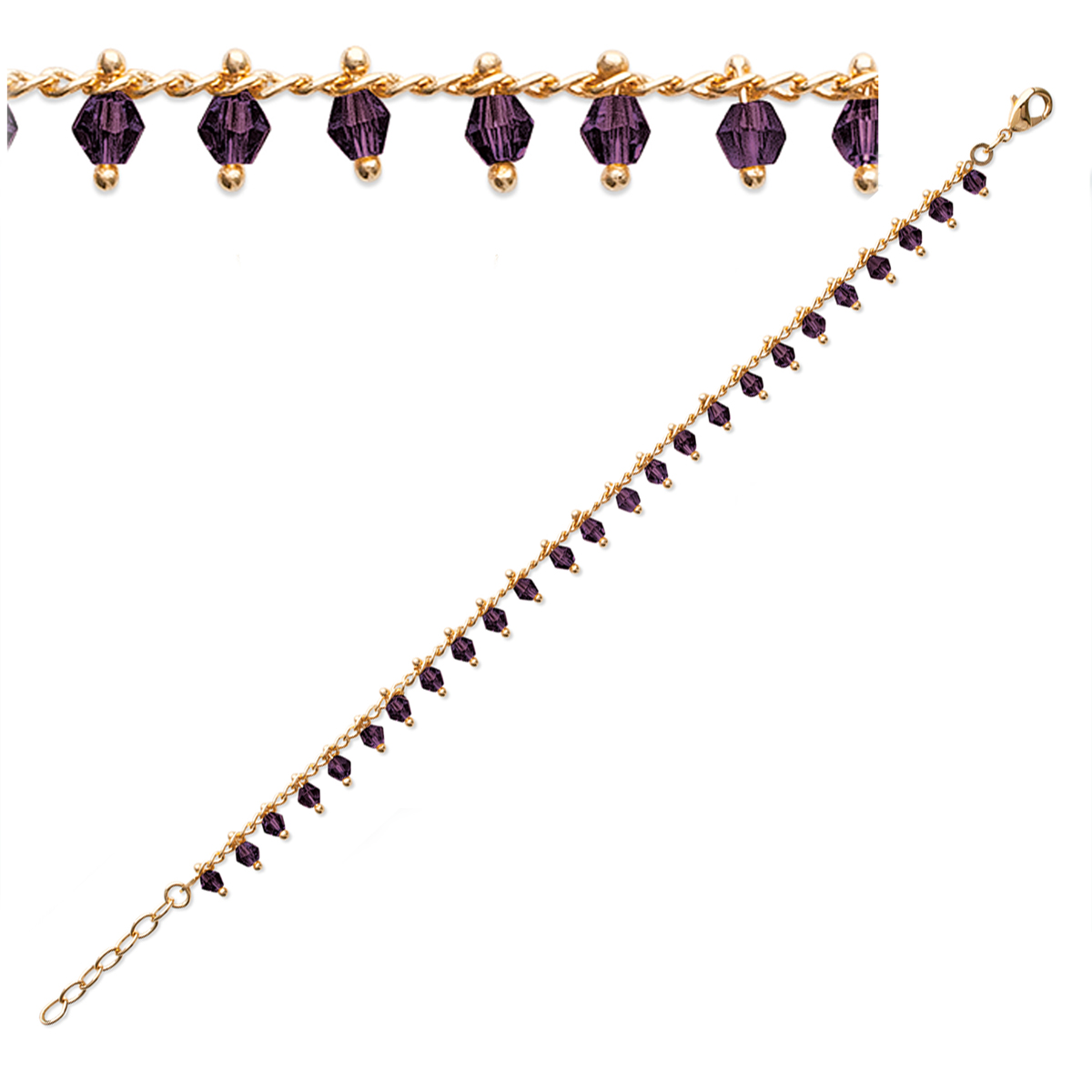 Bracelet Plaqué Or \'Clara\' violet doré - 3 mm - [Q8150]