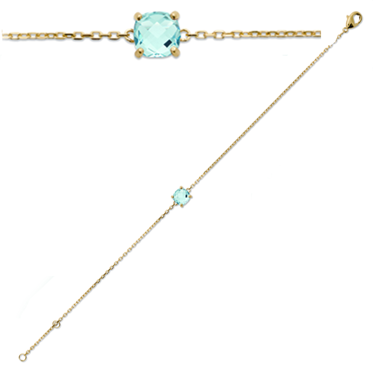 Bracelet Plaqué or \'Sissi\' aquamarine doré - 6 mm - [Q8155]