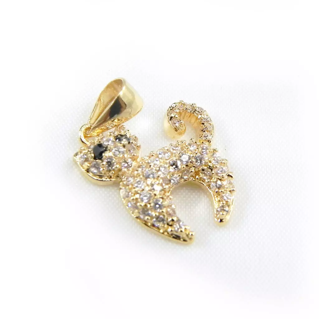 les trésors de lily Pendentif Plaqué Or 'Chat Sublime' blanc doré 15x15 mm [G7618]