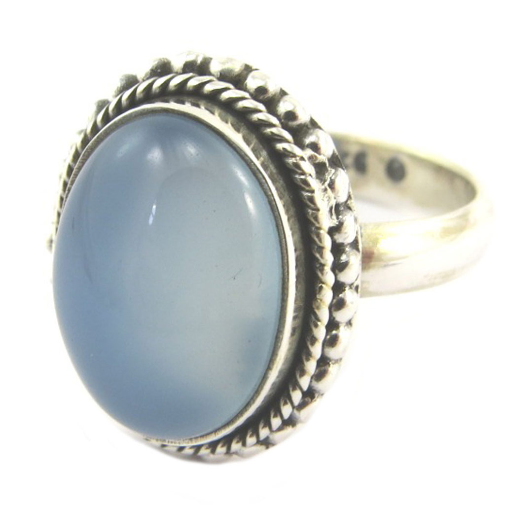 Bague Argent \'Heaven\' calcédoine bleu - 18x13 mm - [P7175]
