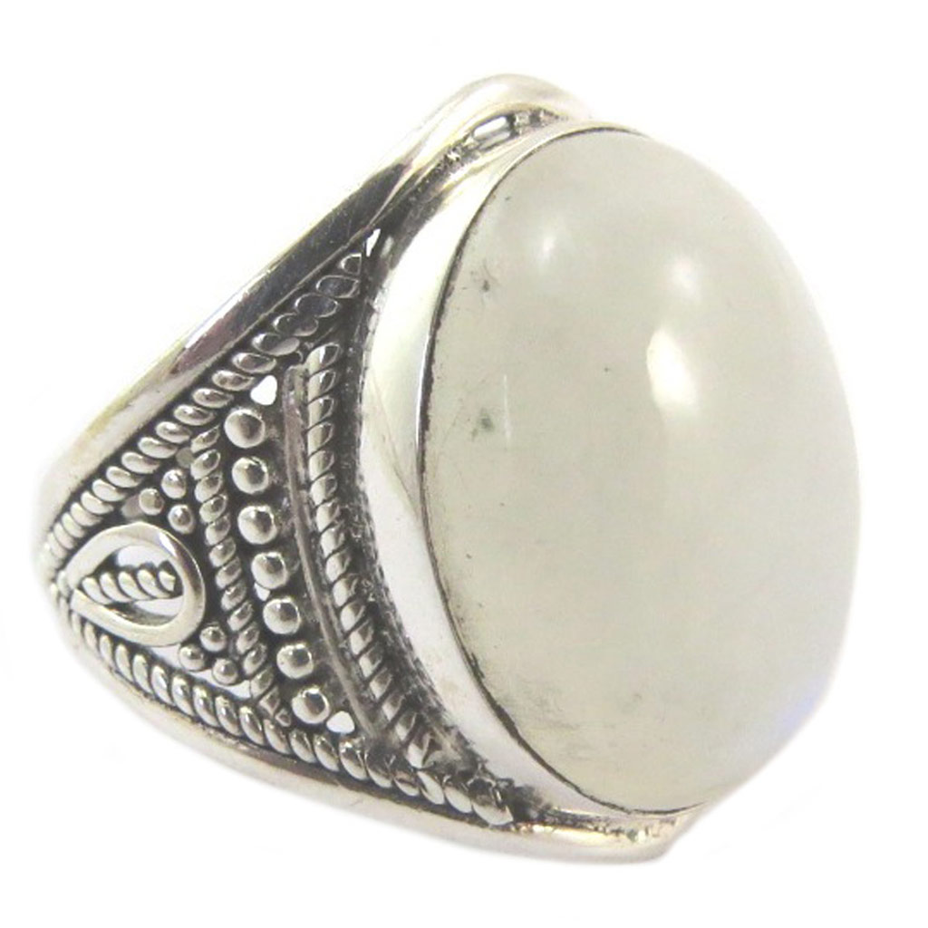 Bague Argent \'Heaven\' pierre de lune argenté - 24 mm - [P7179]
