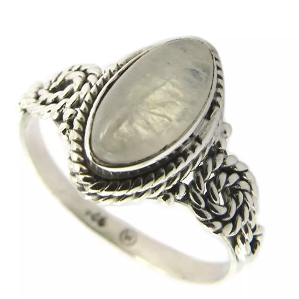 les trésors de lily Bague Argent 'Heaven' pierre de lune 12x6 mm [P7189]