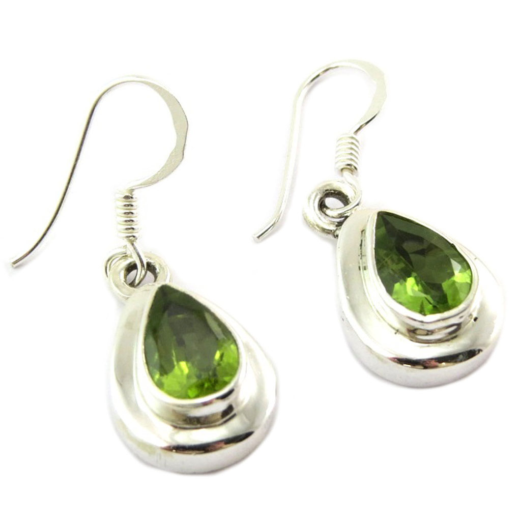 Boucles Argent \'Heaven\' péridot argenté - 13x10 mm - [P7200]