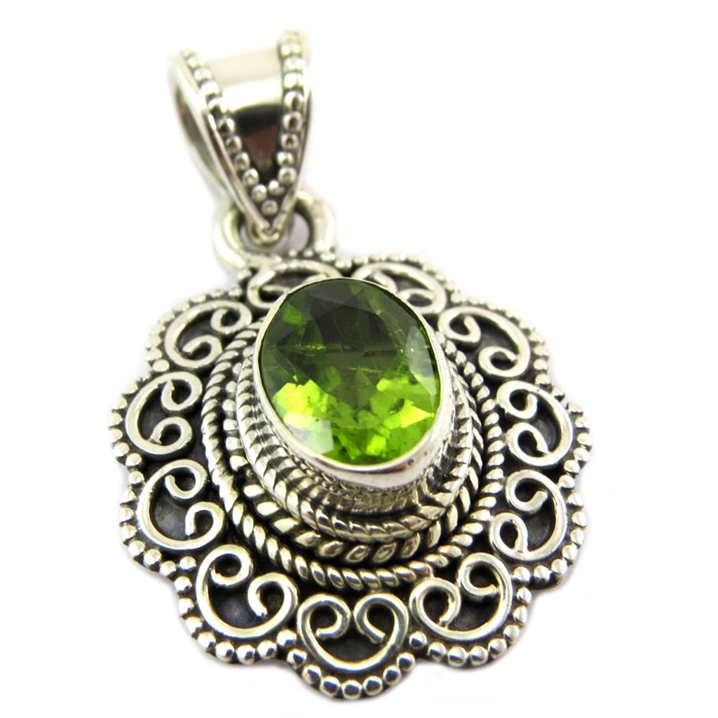 Pendentif Argent \'Heaven\' péridot vert - 20x19 mm - [P7202]