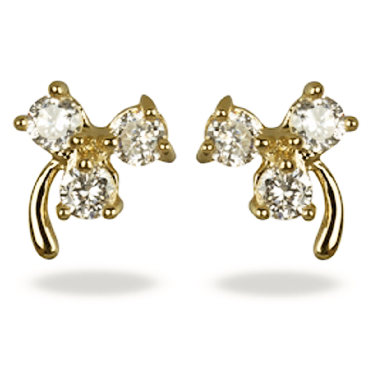 Boucles plaqué or \'Trèfles\' blanc doré - 10x7 mm - [Q8210]