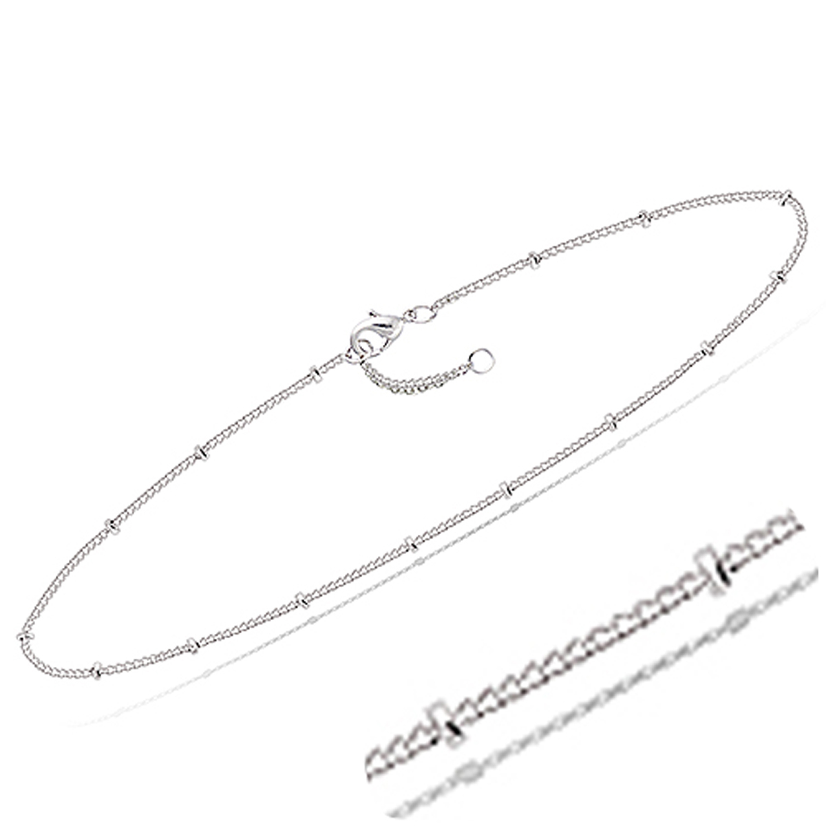 Chaine Cheville Argent \'Billes\' argenté (rhodié) - 25 cm 1 mm - [Q8217]
