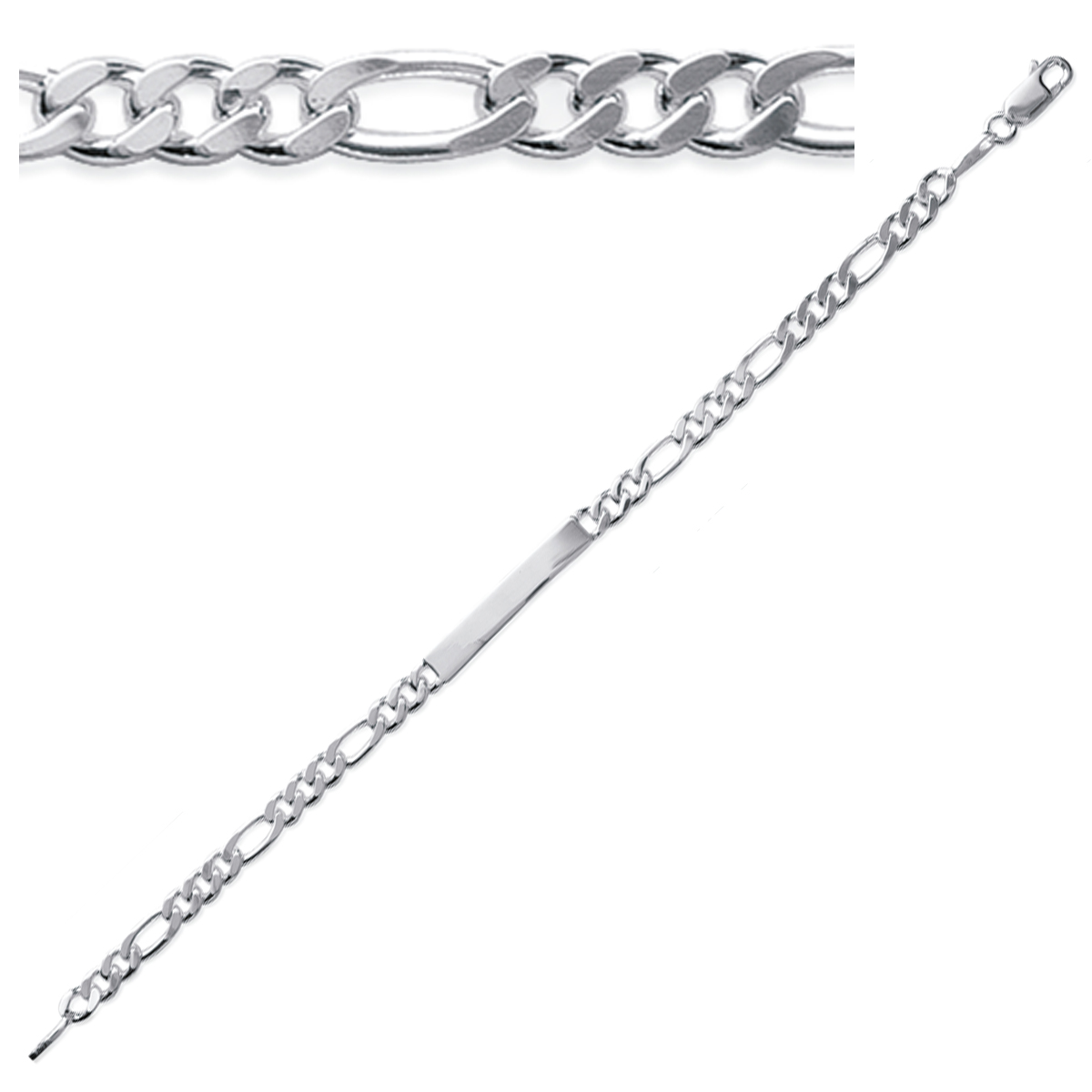 Gourmette Argent \'Identité\' argenté (rhodié) - 18 cm 4 mm - [L3823]