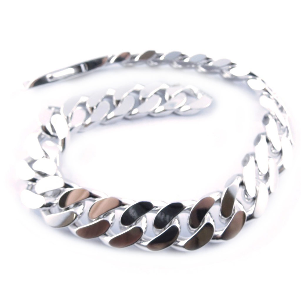 Gourmette Argent \'Maille Gourmette\' 22 cm, 10 mm (rhodié) - [L3831]