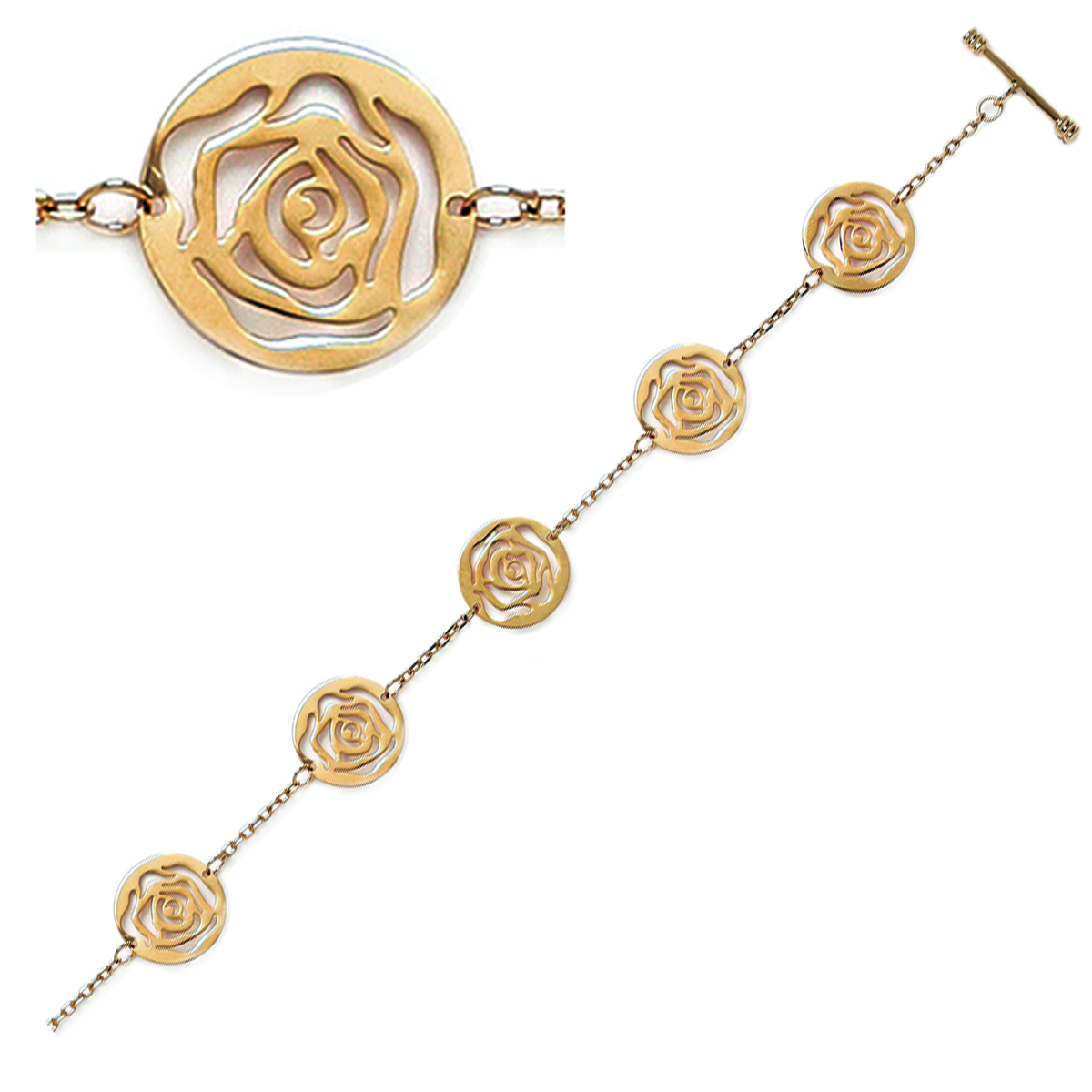 Bracelet Plaqué or \'Rosa Romantica\' doré - 14 mm - [L3854]