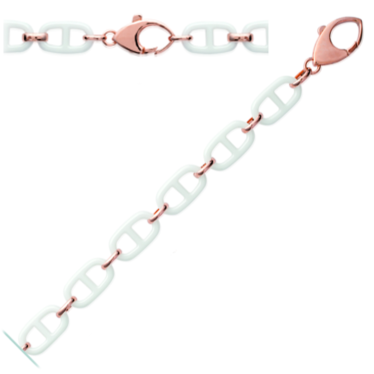 Bracelet Plaqué Or \'Maille Marine\' céramique blanc rosé - 19 cm 10 mm - [L3889]