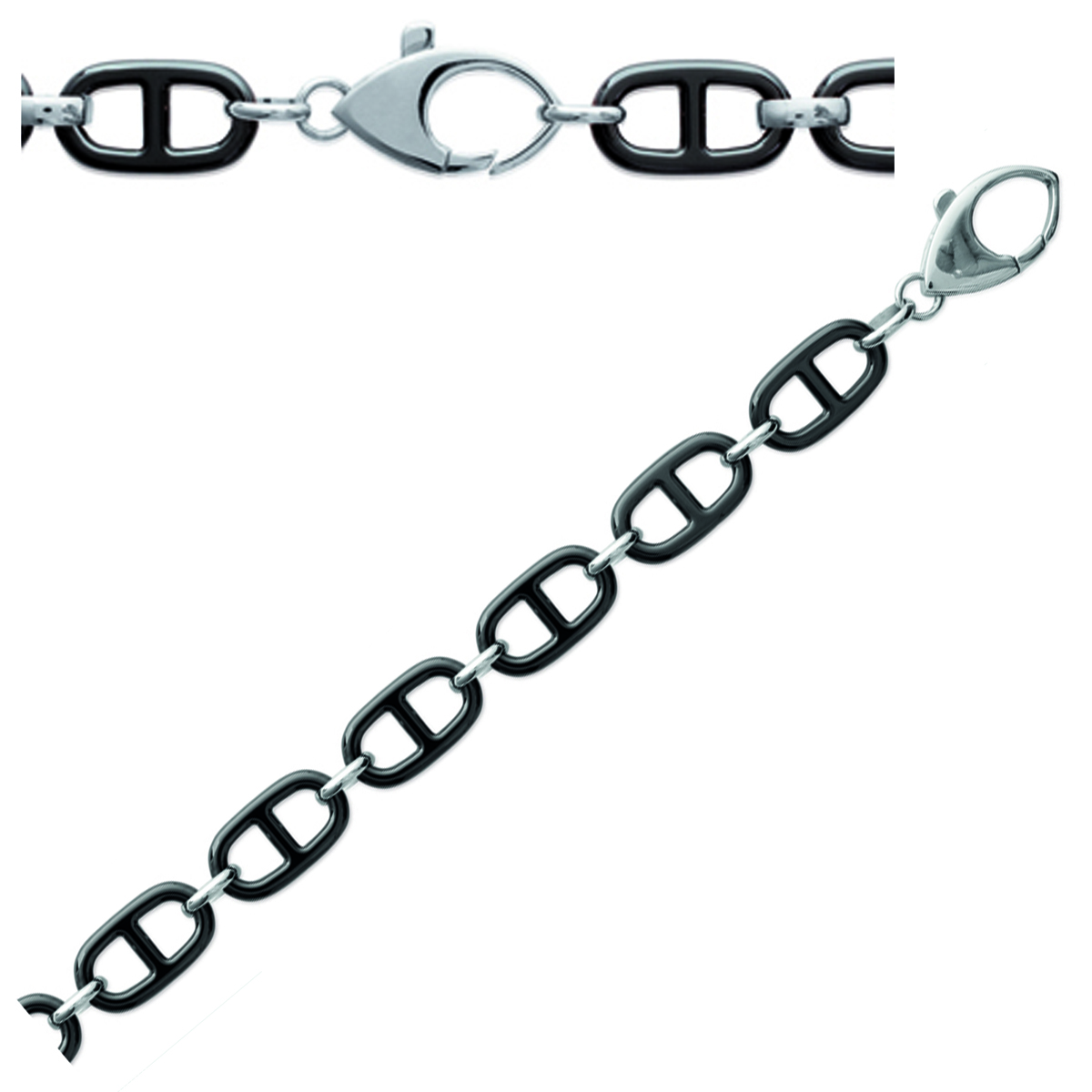 Bracelet Argent \'Maille Marine\' noir argenté (rhodié) - 19x10 mm (céramique) - [L3892]