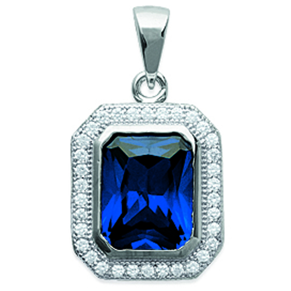 Pendentif Argent \'Sissi\' saphir blanc (rhodié) - 13x12 mm - [L3919]